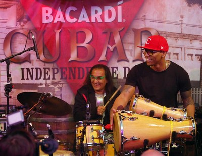 Horacio "El Negro" Hernandez, left, and Pedrito Martinez, right, headline BACARDI Rum's Cuban Independence Day event in New York, Wednesday, May 20, 2015. (Photo/Stuart Ramson for Bacardi)