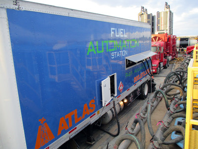 Atlas Oil Company's mobile Fuel Automation Stations are easily moved into remote fracturing sites with minimal setup. Each unit has 20 hoses for simultaneous fueling, even during pumping operations. Stations have an integrated fuel filtration system; overflow protection; diesel exhaust fluid enhancements that remove harmful NOx pollutants; as well as duel fueling capability for clear and dyed diesel.