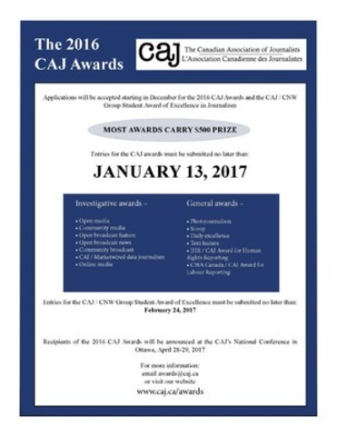 Entries now being accepted for the 2016 CAJ Awards program