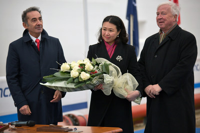 Viking Cruises Chairman Torstein Hagen (right), with Mrs. Yi Lou, Vice President of China Merchant Bank Financial Leasing, and Fincantieri Director Giovanni Stecconi, during the "float out" ceremony of Viking's fourth ocean ship. Mrs. Lou served as "madrina" to assist with the ceremony. The 930-passenger Viking Sun will debut in late 2017. For more information visit www.vikingoceancruises.com.