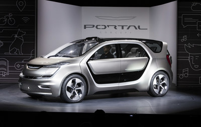 Las Vegas - January 3, 2017 - Fiat Chrysler Automobiles unveiled the Chrysler Portal Concept at CES 2017 today.  Designed to grow with millennials through their life stages, the Chrysler Portal Concept is electric powered, seats six and has a number of high-tech sensors that allows it to be classified as a semi-autonomous vehicle. For more information visit media.fcanorthamerica.com. (PRNewsFoto/FCA US LLC)