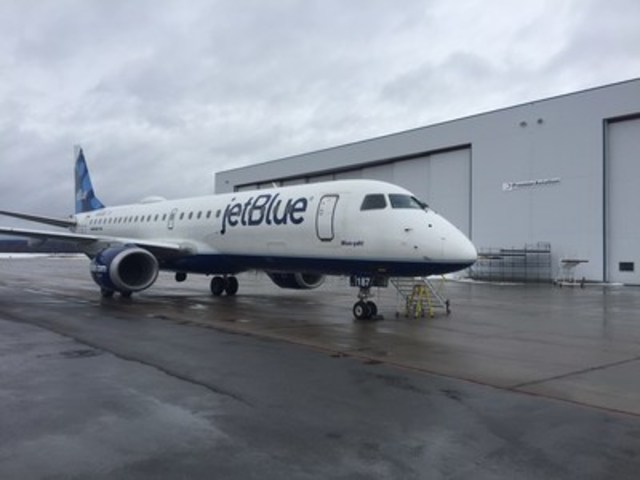 JetBlue Embraer 190 arrives at the Premier Aviation Rome, New York facility (CNW Group/Premier Aviation)