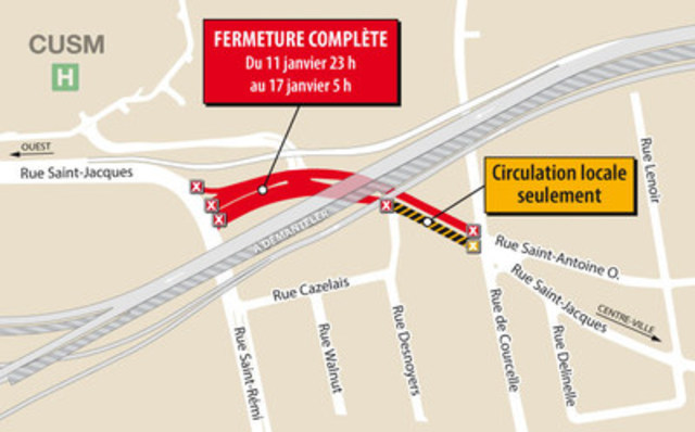 Projet Turcot à Montréal - Entraves majeures dans l'échangeur Turcot durant la fin de semaine du 13 janvier