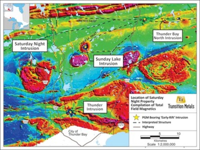 Transition Metals Discovers a New Platinum-Palladium Mineralized Intrusion at Saturday Night Property, Thunder Bay, Ontario