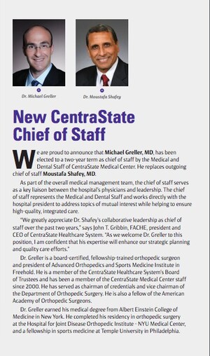 Advanced Orthopedics and Sports Medicine Institute President Dr. Michael Greller Elected Chief of Staff at CentraState Medical Center