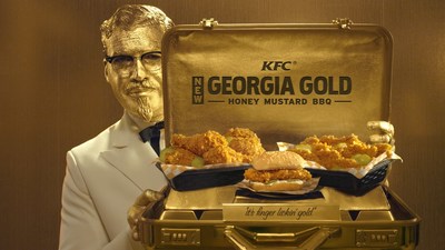 Introducing KFC's new Georgia Gold Colonel. He's classy. He's successful. He's solid gold. But most importantly, he's Billy Zane, only golder. A much golder Billy Zane. (PRNewsFoto/KFC)
