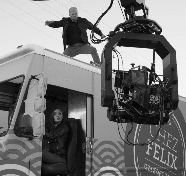 Gal Gadot and Jason Statham in action behind the scenes of Wix Super Bowl LI #DisruptiveWorld Campaign