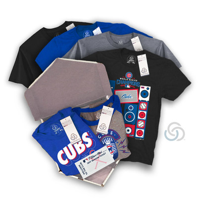 SustainU MLB T-Shirt Club "The Triple" package featuring the 2016 World Series Champions, Chicago Cubs Shirts. For more information on how to join THE MLB T-Shirt Club and gain access to limited edition MLB fan shirts, visit https://mlbtshirtclub.com/why-join/. (PRNewsFoto/SustainU)