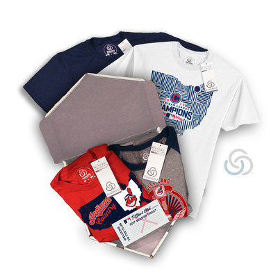 SustainU MLB T-Shirt Club "The Double" package featuring the Cleveland Indians Shirts. For more information on how to join THE MLB T-Shirt Club and gain access to limited edition MLB fan shirts, visit https://mlbtshirtclub.com/why-join/. (PRNewsFoto/SustainU)