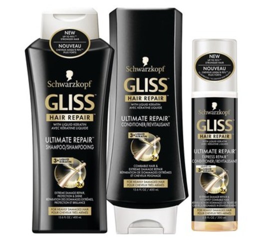 GLISS Ultimate Repair, a high-performance formula with 3x liquid keratin to repair extreme hair damage up to 10 layers deep, is now available in Canada at Shoppers Drug Mart. (CNW Group/Henkel Canada)