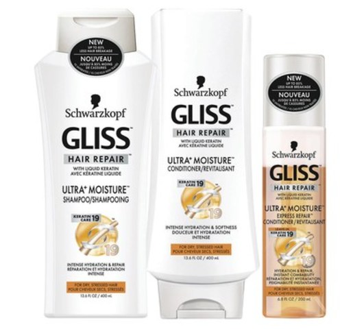 GLISS Ultra+ Moisture, a creamy, intensely hydrating formula with Keratin Care-19 to provide essential moisture for dry, stressed hair and less breakage, is now available at Shoppers Drug Mart. (CNW Group/Henkel Canada)