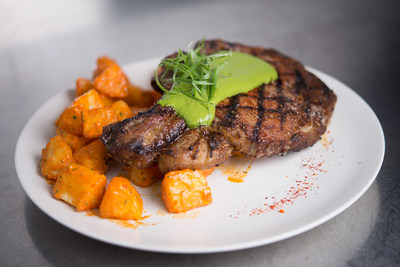Dining Out For Life(R) hosted by Subaru(R) will take place on Thursday, April 27, 2017 at 3,000 participating restaurants across North America. Pictured: Ribeye with green onion chimichurri and yucca bravas from participating Dining Out For Life restaurant Alma de Cuba, Philadelphia. Credit: Lee Shelly Photography.