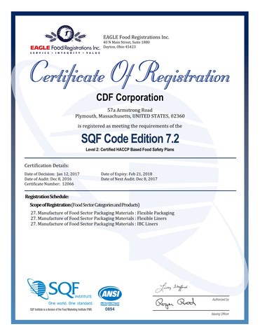 CDF Achieves SQF Level 2 Certification