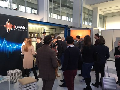 Long queue formed outside Noveto's booth, waiting to experience the private sound technology