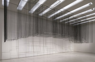 Nadia Kaabi-Linke, Flying Carpets, 2011. Stainless steel and rubber, 420 cm x 1300 x 340 cm, Solomon R. Guggenheim Museum, New York, Guggenheim UBS MAP Purchase Fund, 2015. Installation view: But a Storm Is Blowing from Paradise: Contemporary Art of the Middle East and North Africa, Solomon R. Guggenheim Museum, New York, April 29-October 5, 2016. Photo: David Heald (PRNewsFoto/Solomon R. Guggenheim Foundation)