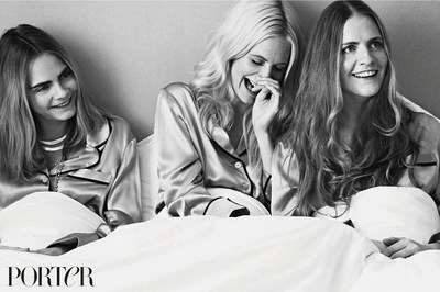 The Delevingne sisters wear pajamas by Olivia Von Halle, photographed by Bjorn Iooss for PORTER. All items can be purchased directly off the pages of PORTER magazine either by scanning the item with the NET-A-PORTER shopping app or by purchasing the PORTER digital edition at https://itunes.apple.com/gb/app/porter-magazine-uk/id803076371?mt=8 (PRNewsFoto/PORTER, powered by NET-A-PORTER)