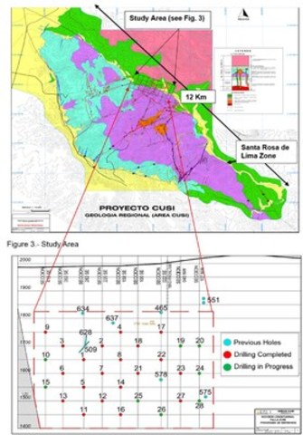 Figure 2. - Plan View; and Figure 3. - Shows the distribution of the previous drillings and the current drilling program in the study area of the Santa Rosa de Lima Zone. (CNW Group/Sierra Metals Inc.)