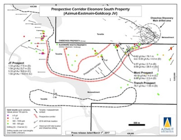 Azimut et ses partenaires débutent la seconde phase de forages sur la propriété aurifère Eléonore Sud, région de la Baie James, Québec