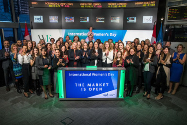 Alina Polonskaia, Principal and Leader of Diversity and Inclusion, Mercer, and Catherine Reitman, Creator, Executive Producer, Writer and Star of Workin' Moms, joined Tanya Rowntree, VP, Regional Sales, TSX Trust, and Co-Chair, WE Canada to open the market. For a third year, Women in ETFs is partnering with UN Global Compact, UN Women, the Sustainable Stock Exchanges (SSE) Initiative, IFC, and the World Federation of Stock Exchanges. Market opens will be held in over 40 exchanges globally to raise awareness about the business case for women's economic empowerment and the opportunities for the private sector to advance gender equality and sustainable development and focus on this year's theme, Women at Work. For more information, please visit www.womeninetfs.com. (CNW Group/TMX Group Limited)