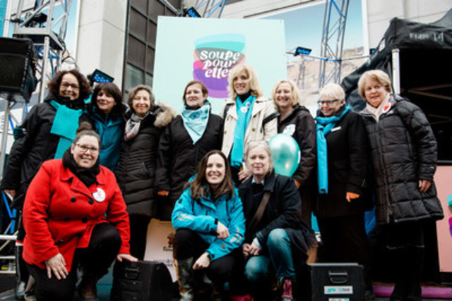 Sophie Brochu, president and CEO of Gaz Métro and instigator of the Soupe pour elles movement, and Stéphanie Trudeau, Senior Vice President Regulatory, Customers and Communities with presidentes of the nine organizations. (CNW Group/Gaz Métro)