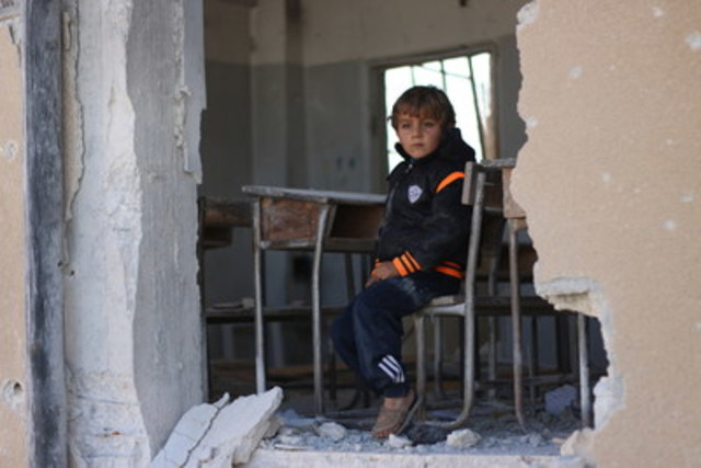 "I wanted to become a doctor but perhaps I won’t become anything because our school was bombarded," says 6-year old Ahmad. "We used to play a lot in the schoolyard but now I’m afraid of coming here.  My dad might take us to another school in another village," Ahmad continues. ©UNICEF/2016/Syria/Idleb (CNW Group/UNICEF Canada)