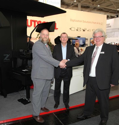 (from left): Volker Jansen, Head of product development, Zeutschel; Peter Nielsen, Market Manager 'Cultural Heritage' , PhaseOne and Jörg Vogler, CEO, Zeutschel announce at CeBIT a close cooperation in product development and sales. (PRNewsFoto/Zeutschel GmbH)