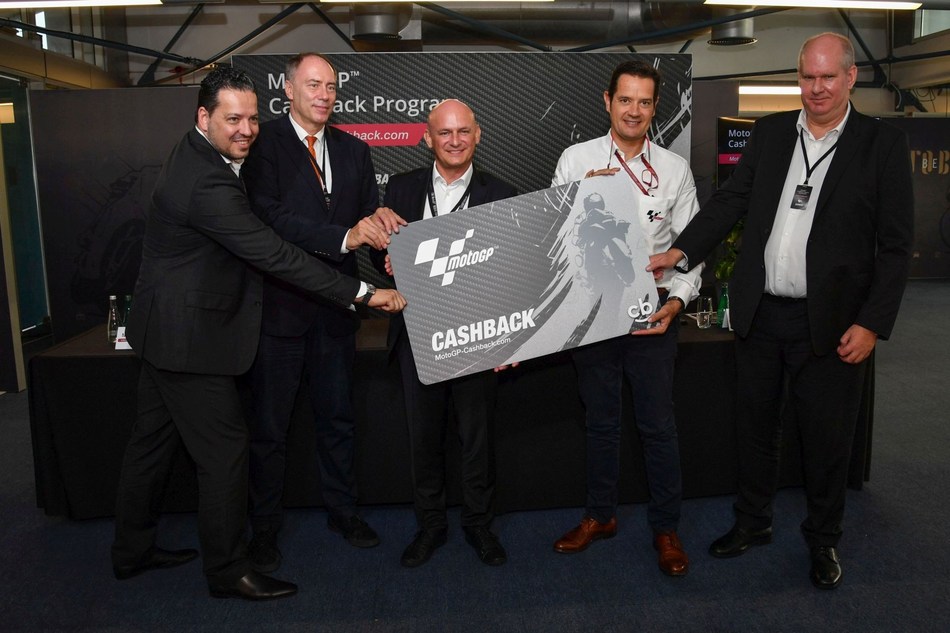 From left to right: Marko Sedovnik, CEO Lyoness Group AG, Willy Kempel, Austrian Ambassador to the State of Qatar, Hubert Freidl, CEO Lyoness International AG, Pau Serracanta, Managing Director Commercial Area at Dorna Sports, and Wim Grobler, General Director Lyoness Management IMEA. Photo credit: Dorna Sports S.L. (PRNewsFoto/Lyoness Europe AG)