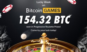 Bitcoin Games' Progressive Roulette Pays Out 154.32 BTC Worth of Prizes in Just One Week