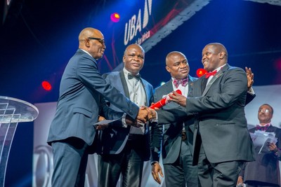 2017 CEO Awards 3: CEO, UBA Francophone Africa, Mr. Emeke Iweriebor; Executive Director, Lagos and West, Mr Ayo Liadi ; CEO, UBA Anglophone Africa, Mr. Oliver Alawuba; Award Winner and MD/CEO, UBA Tanzania, Mr. Peter Makau, at the Annual  UBA CEO Awards which was held in Lagos at the weekend (PRNewsfoto/United Bank for Africa (UBA))