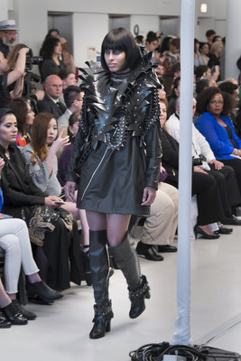 A model dons a gothic look created by emerging designer Anna Loosli as part of the School of the Art Institute of Chicago’s 2017 Fashion Show, presented at Spertus Institute Friday, May 5th. (Photo by Jim Prinz for SAIC)