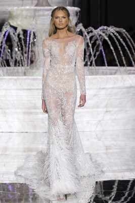 ROMEE STRIJD at the PRONOVIAS FASHION SHOW in Barcelona with the RISUENA dress from the 2018 ATELIER PRONOVIAS COLLECTION