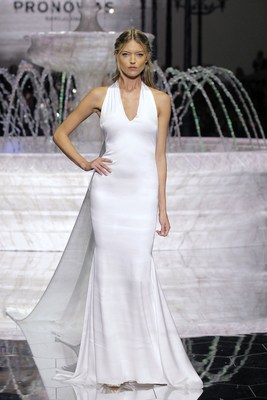 MARTHA HUNT at the PRONOVIAS FASHION SHOW in Barcelona with the ROMA dress from the 2018 ATELIER PRONOVIAS COLLECTION