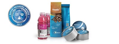 In 2017, global packaging company Amcor won three DuPont Packaging Awards: for its Vento™ coffee packaging, the 20-ounce Vitaminwater® bottle, and for Peelfit™ - a can which uses CanSeal Pro, a revolutionary flexible membrane developed by Amcor. (PRNewsfoto/Amcor)