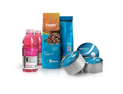 In 2017, global packaging company Amcor won three DuPont Packaging Awards: for its Vento™ coffee packaging, the 20-ounce Vitaminwater® bottle, and for Peelfit™ - a can which uses CanSeal Pro, a revolutionary flexible membrane developed by Amcor. (PRNewsfoto/Amcor)