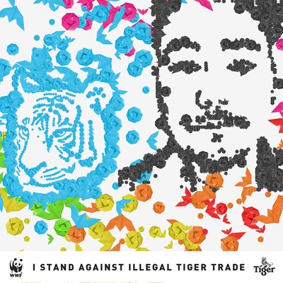 American rapper Dumbfoundead’s selfie art generated by AI, in the artistic style of 3890 Tigers artist Mademoiselle Maurice. photo credit: Tiger Beer