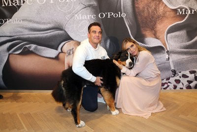 Robbie Williams & Ayda Williams and their dog 'Showbiz' during the launch of the MARC O'POLO 50th anniversary special sweatshirt edition. (Photo by Gisela Schober/Getty Images for Marc O'Polo) (PRNewsfoto/MARC O’POLO)