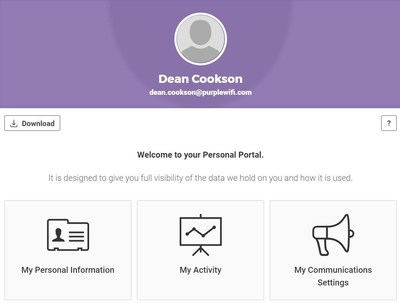 Purple GDPR Compliance Welcome screen (PRNewsfoto/Purple)
