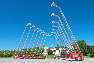 Magirus turntable ladders in front of the Bavaria in Munich (Copyright: Magirus) (PRNewsfoto/Magirus)