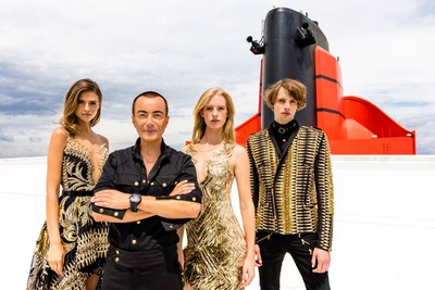 Award winning British fashion designer Julien Macdonald OBE headlines this year's Transatlantic Fashion Week on board luxury ocean liner, Queen Mary 2. Models wear designs from Macdonald's signature red carpet collection. © Christopher Ison