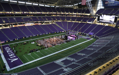 To kick off football season and celebrate its founding partnership with the Minnesota Super Bowl Host Committee, Schwan's Company transformed U.S. Bank Stadium into a 'Feast on the Field' -- a culinary celebration for local business leaders, sports legends, customers, and media on Thursday, Sept. 14, 2017, in Minneapolis. (Andy Clayton-King/AP Images for Schwan's Company)