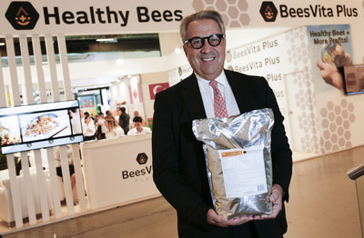 Lee Rosen, Chairman & CEO of Healthy Bees, LLC, maker of BeesVita Plus, holding 5Kg package of company’s scientific breakthrough nutritional formula for honey bees who are dying as result of global colony loss epidemic, which was top issue discussed at 45th annual Apimondia International Apiculture Congress in Istanbul, Turkey