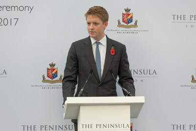 The Duke of Westminster speaking at the groundbreaking ceremony of The Peninsula London on 2 November 2017 (photo credit: Robin Ball) (PRNewsfoto/The Hongkong and Shanghai Hotel)