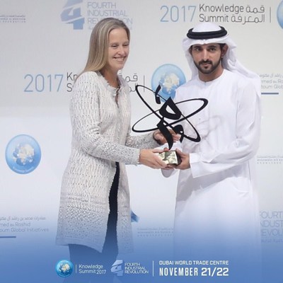 Announcing one of the winners for the 2017 KnowledgeAward:  Wendy Kopp, Founder of Teach For America and CEO/Co-Founder of Teach For All. (PRNewsfoto/Mohammed Bin Rashid Al Maktoum F)