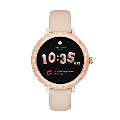 kate spade new york touchscreen smartwatch with a rose gold-tone case with a soft vachetta leather strap.