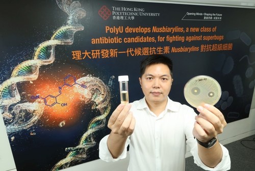 The research team of the State Key Laboratory of Chemical Biology and Drug Discovery of PolyU’s Department of Applied Biology and Chemical Technology (ABCT) develops “Nusbiarylins”, a new class of antibiotic candidates for fighting against superbugs. The research team is led by Dr MA Cong.