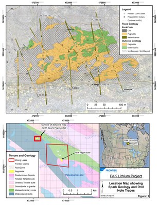 Figure 1: Location Map showing the project location and drill hole traces (CNW Group/Frontier Lithium Inc.)