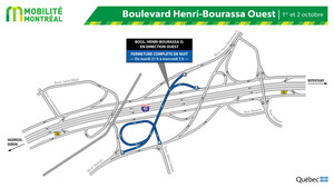 Boulevard Henri-Bourassa Ouest au-dessus de l'autoroute 40 - Fermeture complète de nuit en direction ouest du 1er au 2 octobre