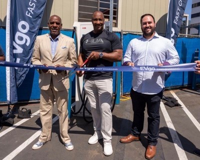 State Senator Steven Bradford, Inglewood Mayor James T. Butts Jr., and EVgo Vice President Jonathan Levy at Saturday’s Communities Charging for Change ribbon cutting ceremony.