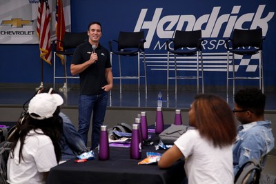 Jimmie Johnson and his sponsor Ally Financial introduced students to motorsports careers and money basics during the Ally Fueling Futures event at Hendrick Motorsports