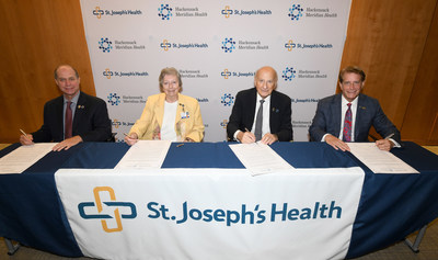 St. Joseph&rsquo;s Health and Hackensack Meridian Health announce clinical and strategic partnership. Pictured from left to right: Kevin J. Slavin, president and chief executive officer at St. Joseph&rsquo;s Health; Sister Marilyn Thie, SC, chair of the Board of Trustees at St. Joseph&rsquo;s Health; Gordon Litwin, Esq., chair of the Hackensack Meridian Health Board of Trustees and Robert C. Garrett, FACHE, CEO of Hackensack Meridian Health.